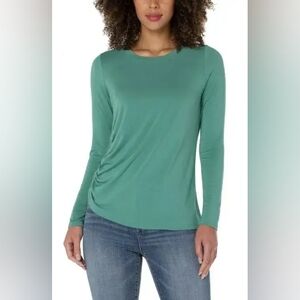 NWT Liverpool Ruched Long Sleeve Stretch Jersey Top, Green, Womens Medium